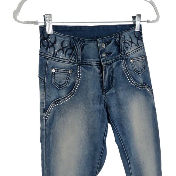L.A. Concepts Y2k Vintage High Rise Yoke Jeans Bling Tattoo Size 24" - Picture 7 of 11
